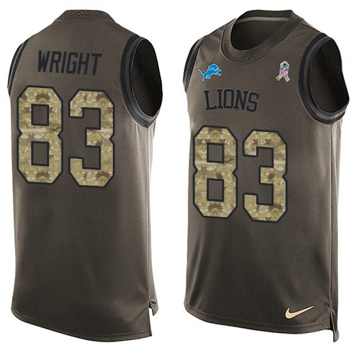 Men's Limited Tim Wright Nike Jersey Green - #83 Salute to Service Tank Top NFL Detroit Lions